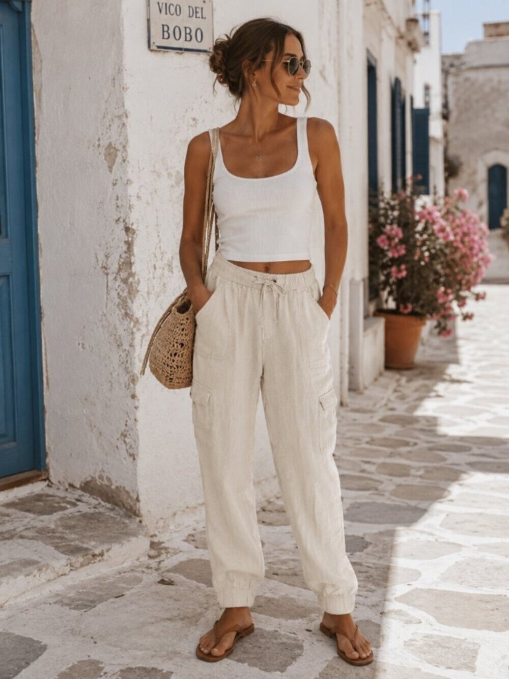 NWOT Nicole Miller Cream Linen Pants